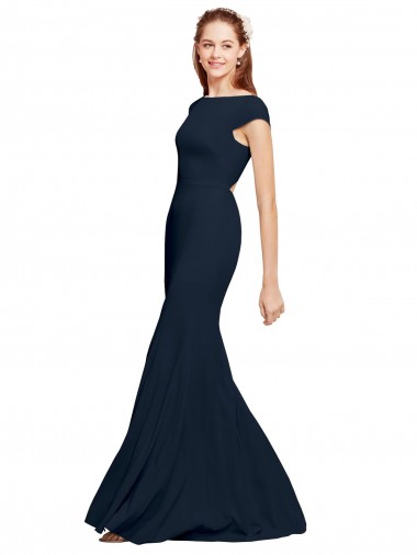 Purcahse  Open Back Sleeveless Boat Neck A-Line Stretch Crepe Formal Evening Dress UK