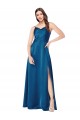 Purcahse  Low Back Peacock Blue Sleeveless Spaghetti Straps A-Line Silky Satin Formal Evening Dress UK