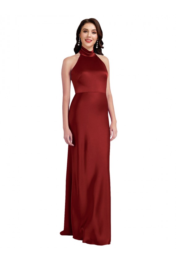 Purcahse  Backless Sleeveless Halter Neck A-Line Stretch Satin Black Tie Evening Dress UK