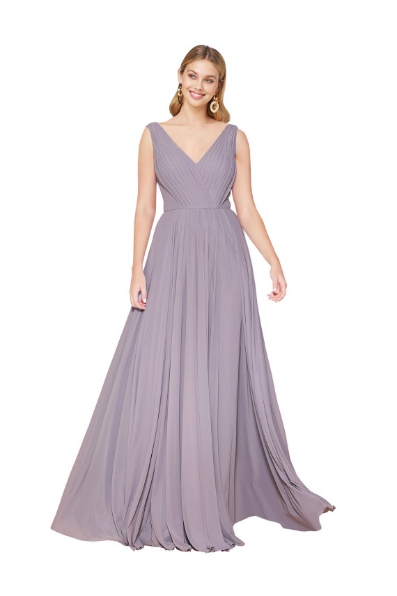 Purcahse  V-Back Dusty Rose Sleeveless V-Neck A-Line Soft Chiffon Formal Evening Dress UK