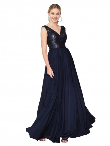 Purcahse  V-Back Sleeveless V-Neck A-Line Soft Chiffon & Sequin Semi Formal Evening Dress UK