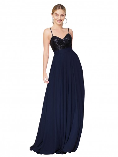 Purcahse  Sleeveless Spaghetti Straps A-Line Soft Chiffon & Sequin Semi Formal Evening Dress UK