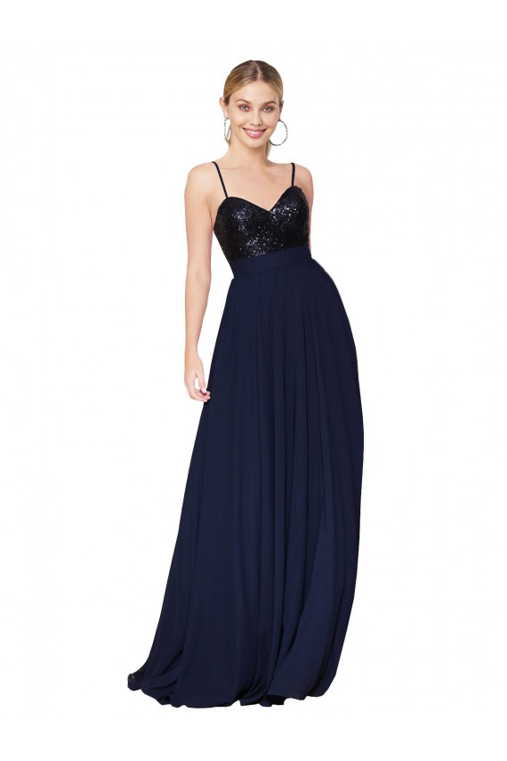Purcahse  Sleeveless Spaghetti Straps A-Line Soft Chiffon & Sequin Semi Formal Evening Dress UK