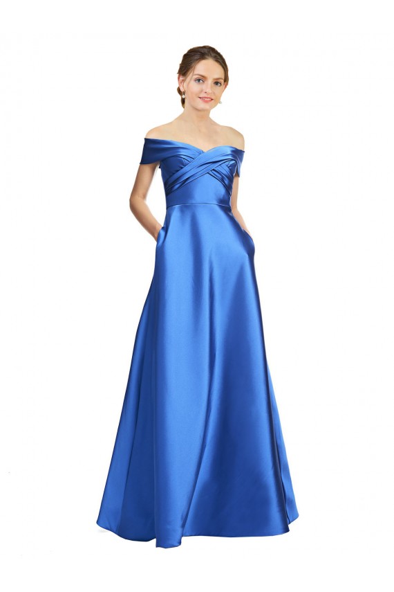 Purcahse  Sleeveless Off the Shoulder A-Line Satin Black Tie Evening Dress UK