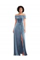 Purcahse  Dusty Blue Sleeveless Off the Shoulder A-Line Stretch Velvet Semi Formal Evening Dress UK