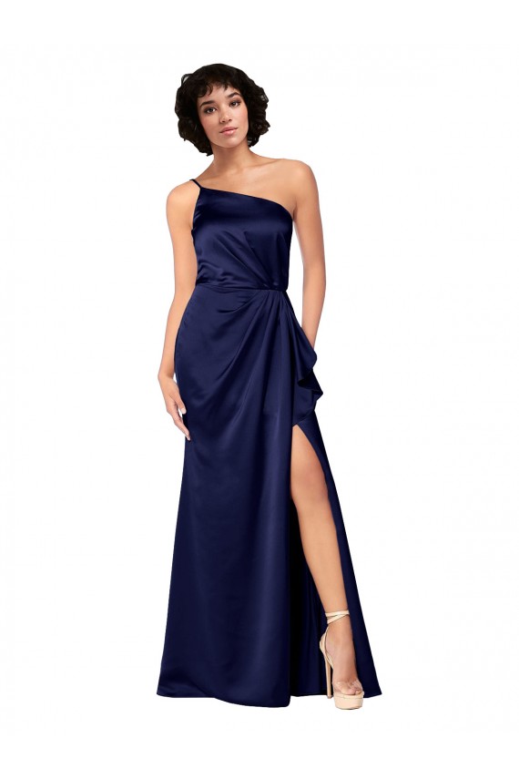 Purcahse  Sapphire Sleeveless One Shoulder A-Line Silky Satin Black Tie Evening Dress UK
