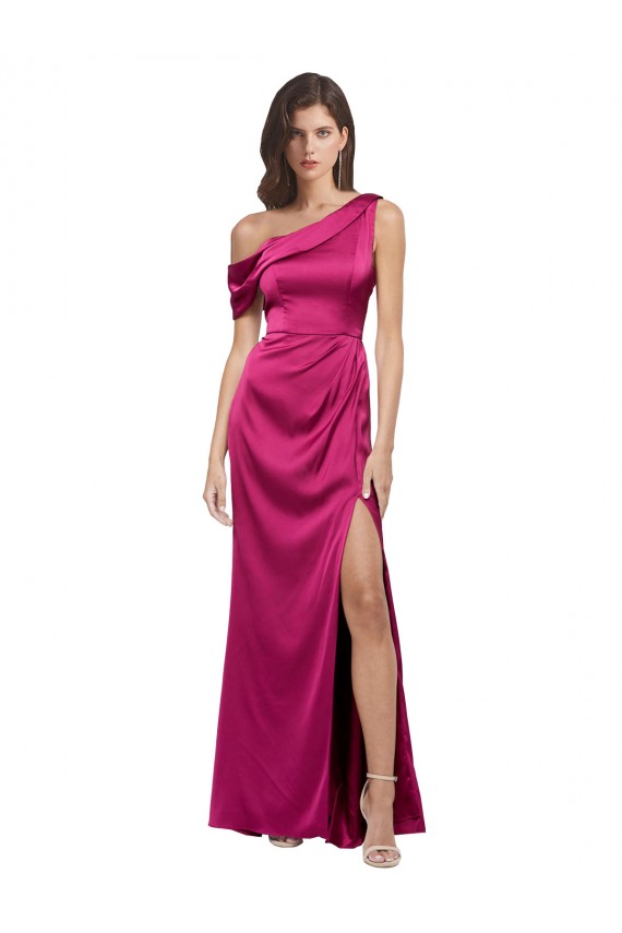 Purcahse  Sleeveless One Shoulder A-Line Stretch Satin Evening Dress UK