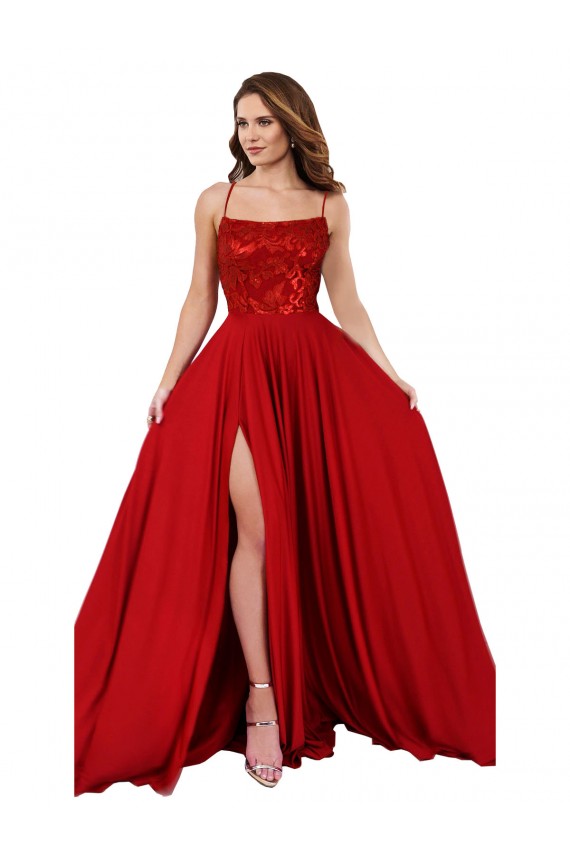 Purcahse  Criss Cross Open Back Sleeveless Spaghetti Straps A-Line Spandex & Lace Semi Formal Evening Dress UK