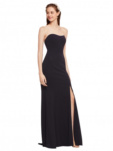 Purcahse  Low Back Dark Navy Sleeveless Strapless A-Line Stretch Crepe Formal Evening Dress UK