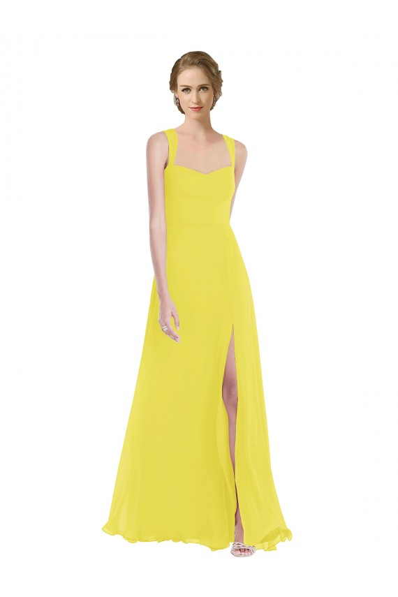 Purcahse  Yellow Sleeveless Spaghetti Straps A-Line Soft Chiffon Semi Formal Evening Dress UK