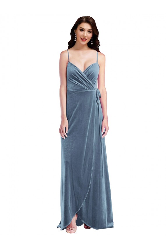 Purcahse  Low Back Dusty Blue Sleeveless Sweetheart A-Line Stretch Velvet Semi Formal Evening Dress UK