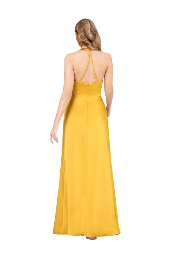 Purcahse  Open Back Sleeveless V-Neck A-Line Silky Satin Evening Dress UK