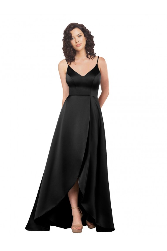 Purcahse  Low Back Sleeveless V-Neck A-Line Silky Satin High Low Evening Dress UK