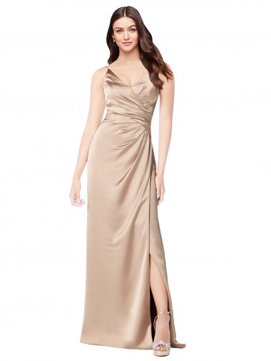 Purcahse  Low Back Champagne Pink Sleeveless Spaghetti Straps A-Line Silky Satin Formal Evening Dress UK