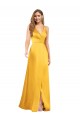 Purcahse  Open Back Sleeveless V-Neck A-Line Silky Satin Evening Dress UK