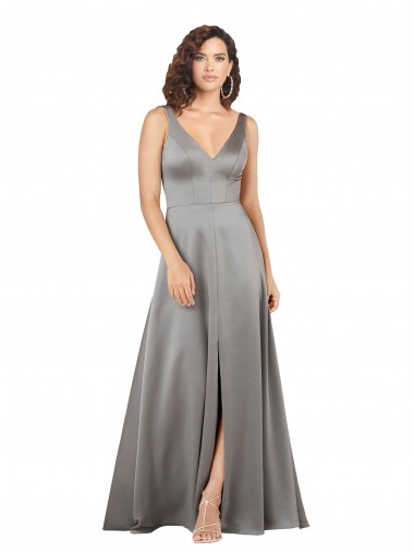 Purcahse  Pearl Grey Sleeveless V-Neck A-Line Silky Satin Formal Evening Dress UK