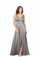 Purcahse  Pearl Grey Sleeveless V-Neck A-Line Silky Satin Formal Evening Dress UK