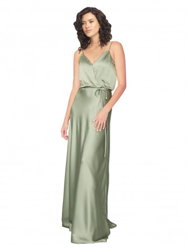 Purcahse  V-Back Sleeveless V-Neck A-Line Silky Satin Formal Evening Dress UK