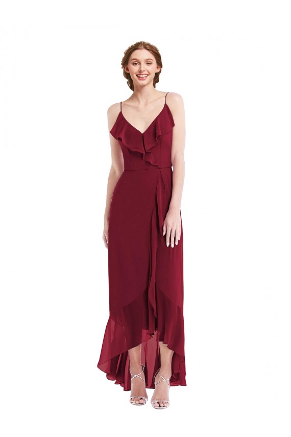 Purcahse  Low Back Sleeveless Spaghetti Straps A-Line Soft Chiffon High Low Evening Dress UK