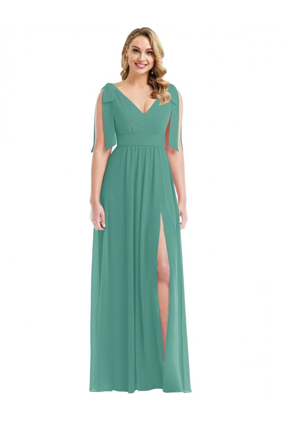 Purcahse  V-Back Icelandic Silver Sleeveless V-Neck A-Line Soft Chiffon Semi Formal Evening Dress UK