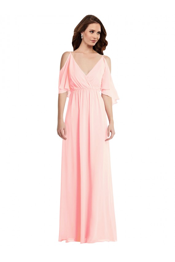 Purcahse  V-Back Cold Shoulder V-Neck A-Line Soft Chiffon Semi Formal Evening Dress UK