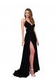 Purcahse  Open Back Sleeveless V-Neck A-Line Spandex Black Tie Evening Dress UK