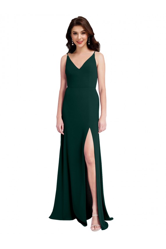Purcahse  V-Back Midnight Green Sleeveless V-Neck A-Line Stretch Crepe Formal Evening Dress UK
