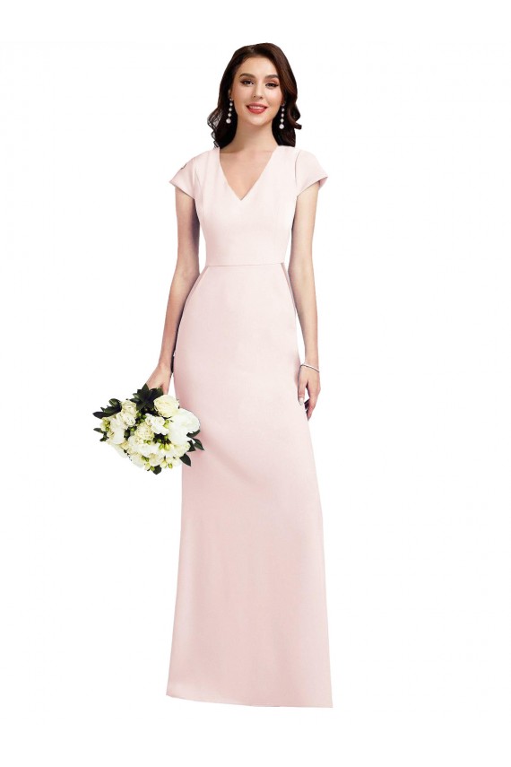 Purcahse  Cap Sleeves V-Neck A-Line Stretch Crepe Formal Evening Dress UK