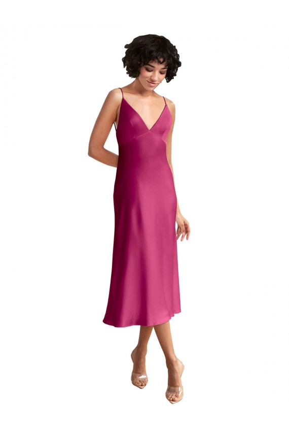 Purcahse  Low Back Sleeveless V-Neck A-Line Stretch Satin Formal Evening Dress UK