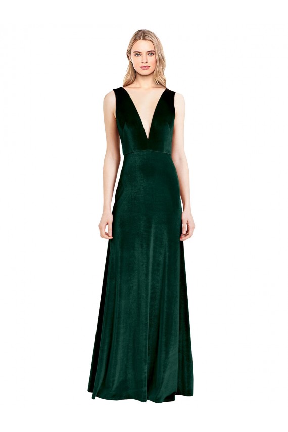 Purcahse  V-Back Sleeveless V-Neck A-Line Stretch Velvet Evening Dress UK