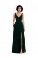 Purcahse  V-Back Dark Green Sleeveless V-Neck A-Line Stretch Velvet Evening Dress UK