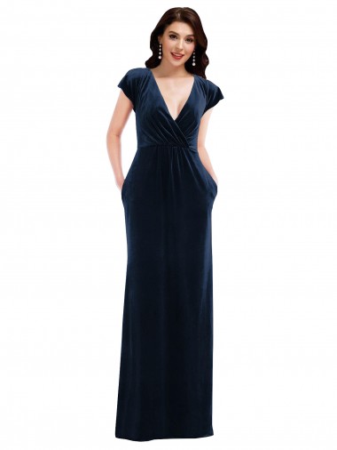 Purcahse  Flutter Sleeves V-Neck A-Line Stretch Velvet Evening Dress UK