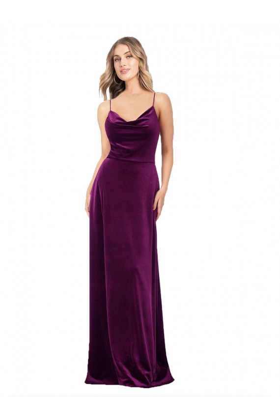 Purcahse  Criss Cross Back Sleeveless Scoop Neck A-Line Stretch Velvet Formal Evening Dress UK
