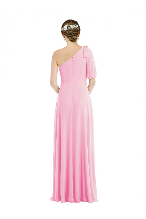 Purcahse  Barely Pink Sleeveless One Shoulder Trumpet Soft Chiffon Semi Formal Evening Dress UK