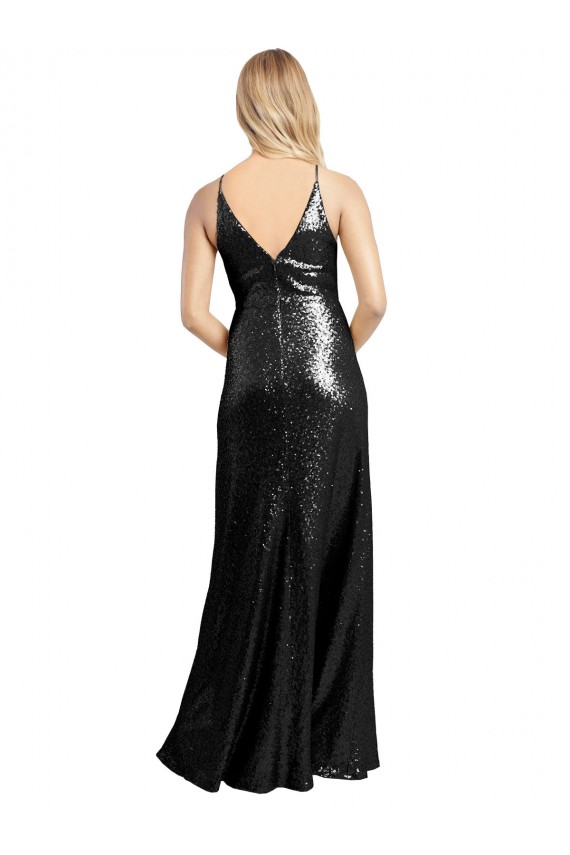 Purcahse  V-Back Sleeveless Spaghetti Straps A-Line Sequin Formal Evening Dress UK