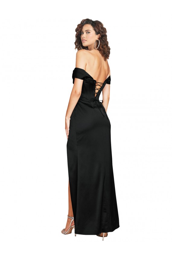 Purcahse  Low Back Sleeveless Sweetheart A-Line Silky Satin Black Tie Evening Dress UK