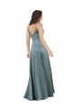 Purcahse  V-Back Black Sleeveless V-Neck A-Line Silky Satin Formal Evening Dress UK