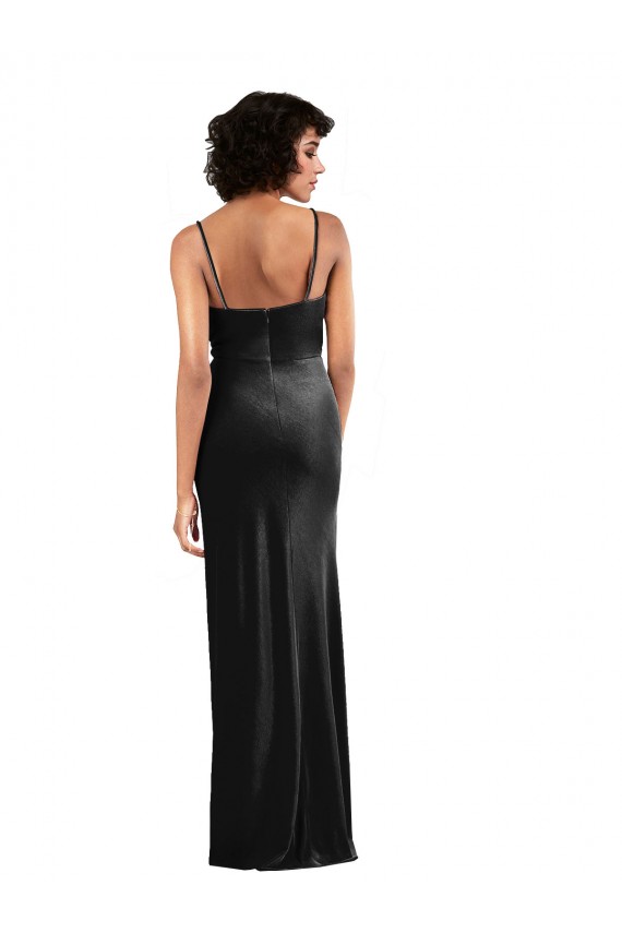 Purcahse  Low Back Sleeveless Cowl Neck Column Stretch Velvet Black Tie Evening Dress UK