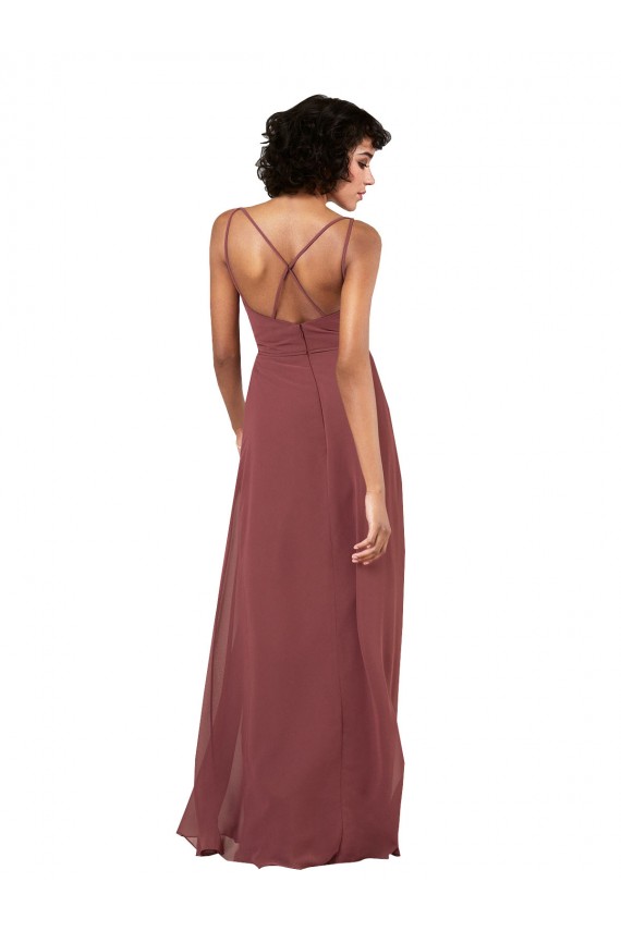 Purcahse  Criss Cross Open Back Sleeveless V-Neck Column Soft Chiffon Formal Evening Dress UK