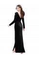 Purcahse  V-Back Long Sleeves V-Neck Column Stretch Velvet Formal Evening Dress UK