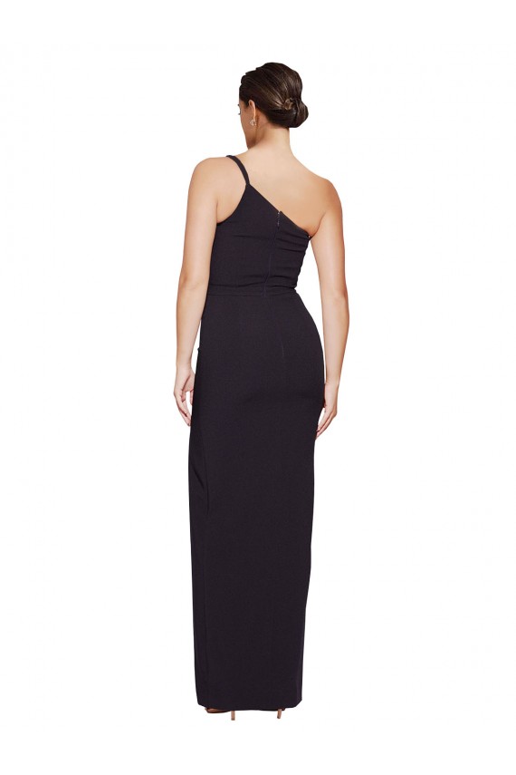 Purcahse  Black Sleeveless One Shoulder Sheath Stretch Crepe Formal Evening Dress UK