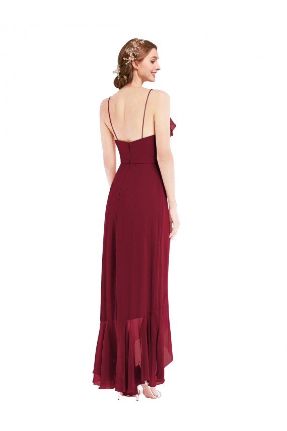 Purcahse  Low Back Sleeveless Spaghetti Straps A-Line Soft Chiffon High Low Evening Dress UK