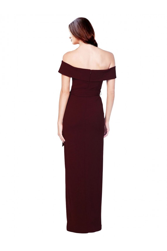 Purcahse  Low Back Burgundy Gold Sleeveless Off the Shoulder Mermaid Stretch Crepe Formal Evening Dress UK