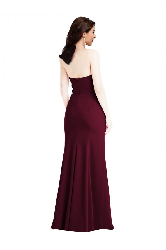 Purcahse  Burgundy Gold Sleeveless Strapless Trumpet Stretch Crepe Semi Formal Evening Dress UK