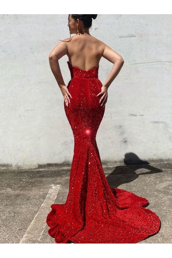 Purcahse  Sleeveless Sweetheart Mermaid Velvet Sequin Evening Gown UK