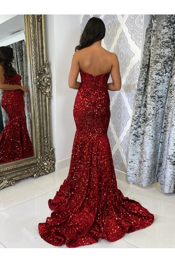 Purcahse  Burgundy Sleeveless Sweetheart Sheath Velvet Sequin Evening Dress UK