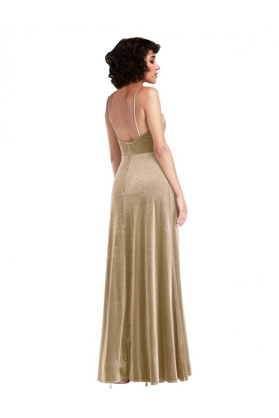 Purcahse  Low Back Sleeveless Square Neck A-Line Stretch Velvet Formal Evening Dress UK