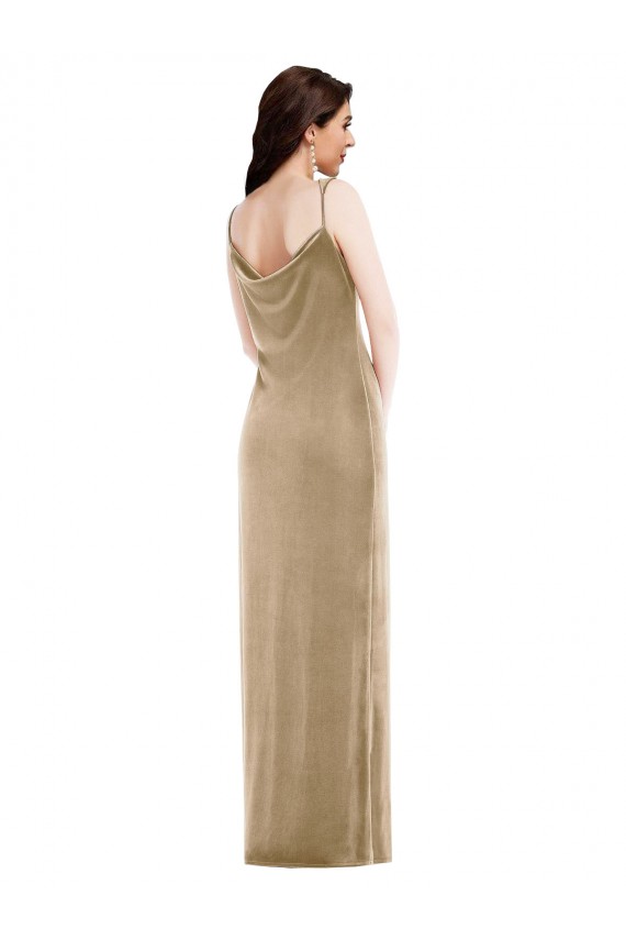 Purcahse  Champagne Sleeveless One Shoulder Sheath Stretch Velvet Black Tie Evening Dress UK