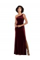 Purcahse  Sleeveless One Shoulder Column Stretch Velvet Formal Evening Dress UK