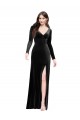Purcahse  V-Back Long Sleeves V-Neck Column Stretch Velvet Formal Evening Dress UK